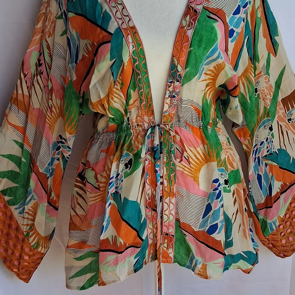 Taj By Sabrina Crippa Tres Marias Orange Kimono Cardigan S Tropical Resortwear - Picture 15 of 17